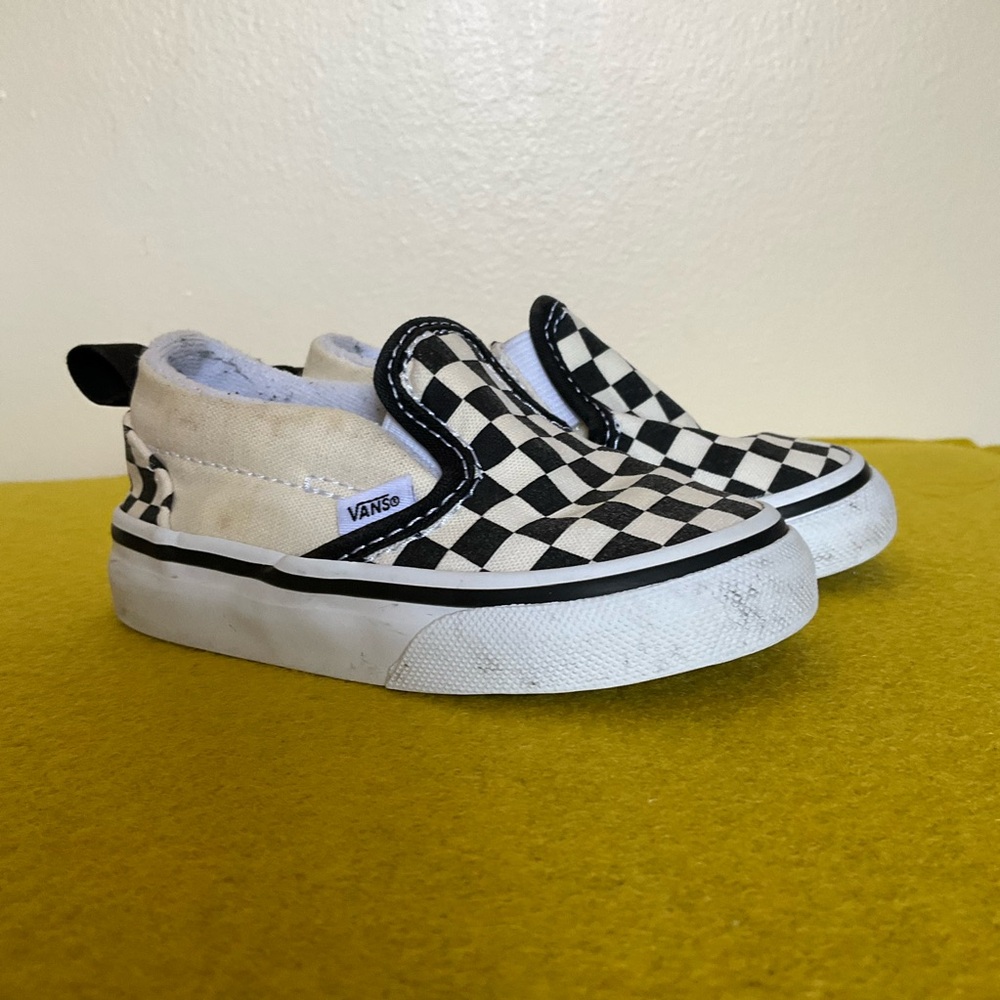 Vans Toddler Checkered Black White Slip On Shoes Size 5
